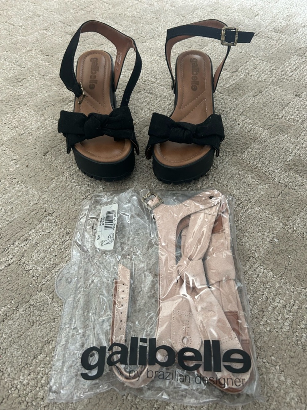 Galibelle Brazil Lug-Sole Suede Sandals changeable button on straps - Picture 3 of 6